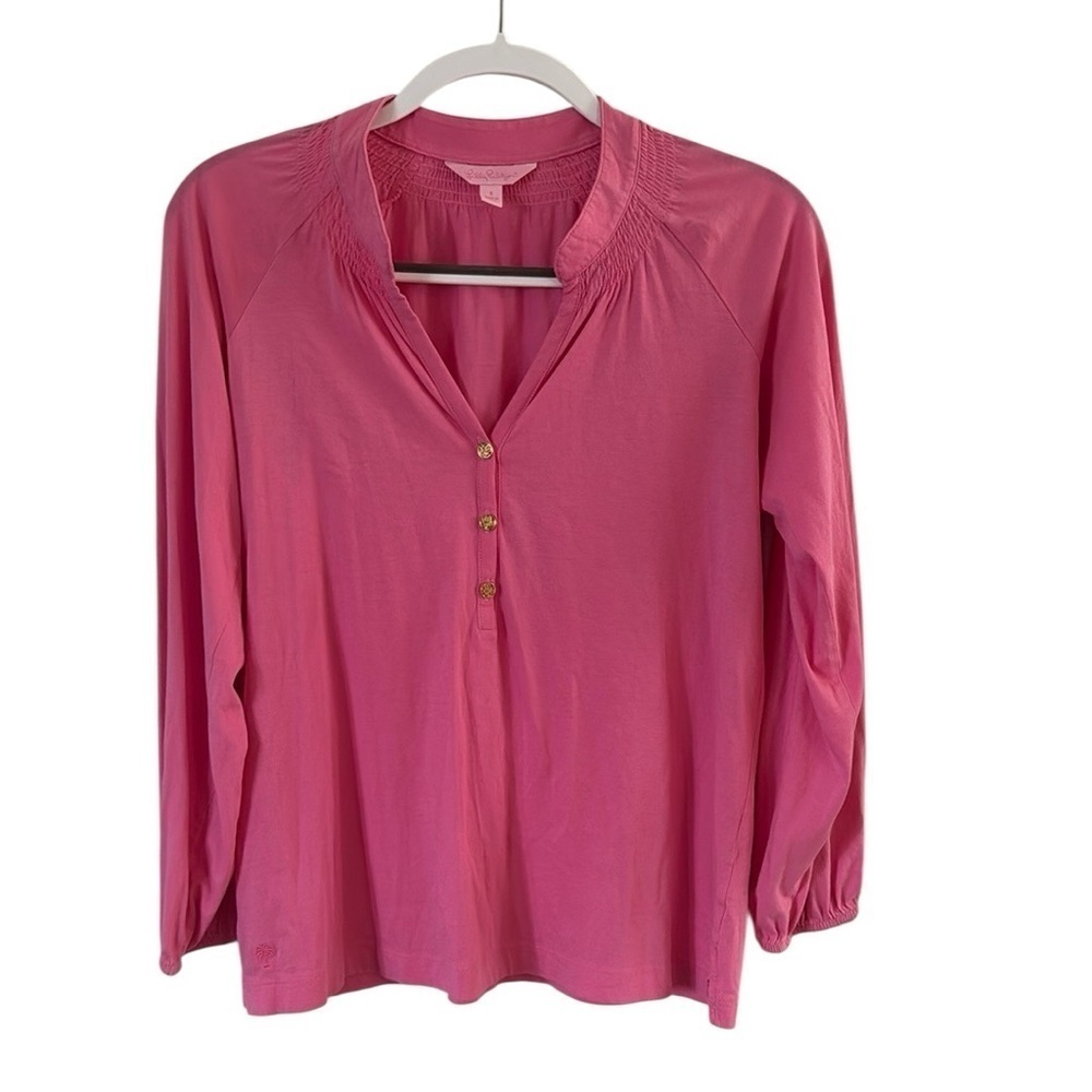 Lilly Pulitzer Elsa Pima Cotton Pink 3 button Top size  Small